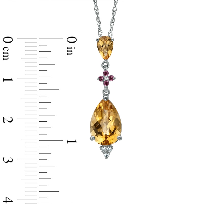 Main Image 2 of Pear-Shaped Citrine, Pink Tourmaline, and Lab-Created White Sapphire Pendant in Sterling Silver