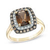 Thumbnail Image 0 of Cushion-Cut Smoky Quartz and 1/5 CT. T.W. Champagne and White Diamond Frame Ring in 10K Gold