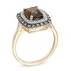 Thumbnail Image 2 of Cushion-Cut Smoky Quartz and 1/5 CT. T.W. Champagne and White Diamond Frame Ring in 10K Gold
