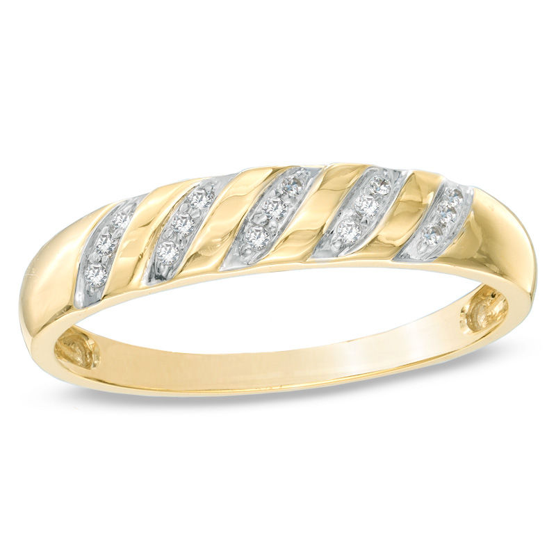 Main Image 1 of 1/10 CT. T.W. Diamond Slant Wedding Band in 10K Gold