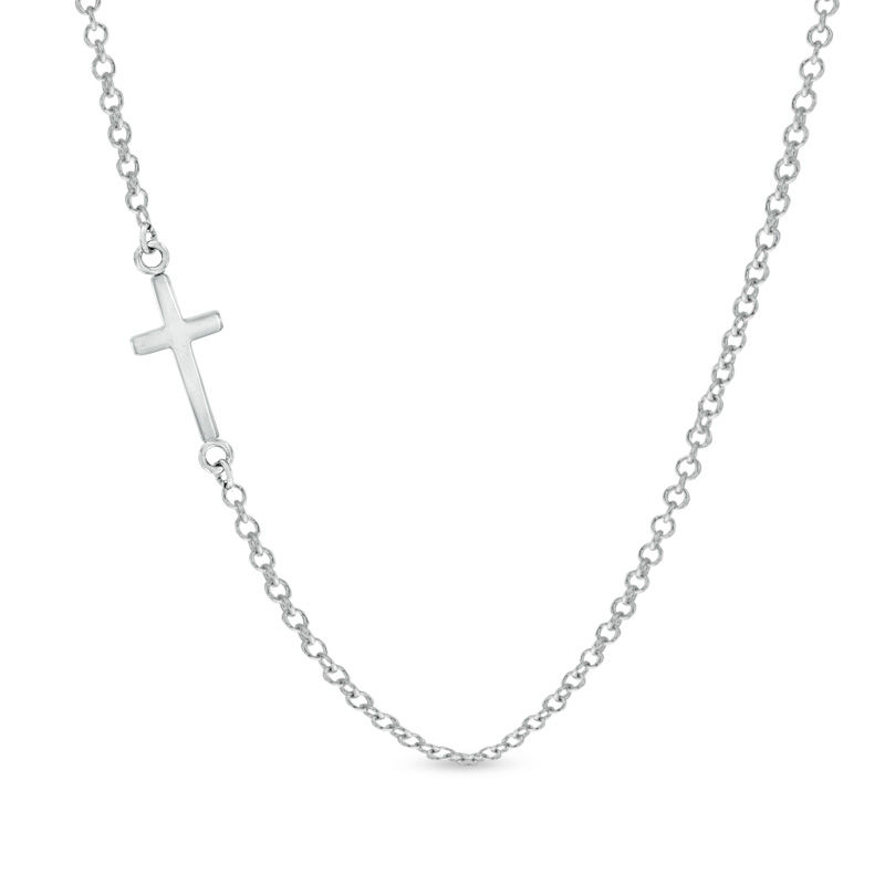 Layered name necklace with sideways cross in Sterling Silver or Solid Gold