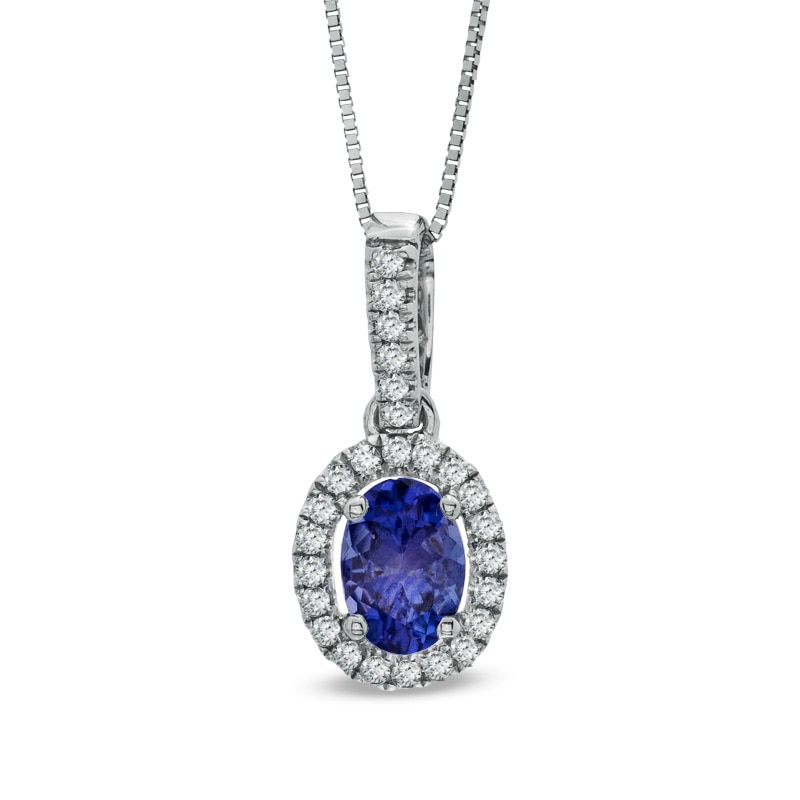 Oval Tanzanite and 1/6 CT. T.W. Diamond Frame Pendant in 14K White Gold