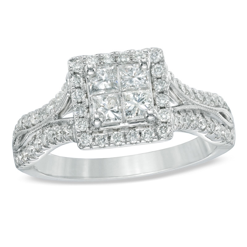 Vera Wang Love Collection 1 CT. T.W. Quad Princess-Cut Diamond Engagement Ring in 14K White Gold