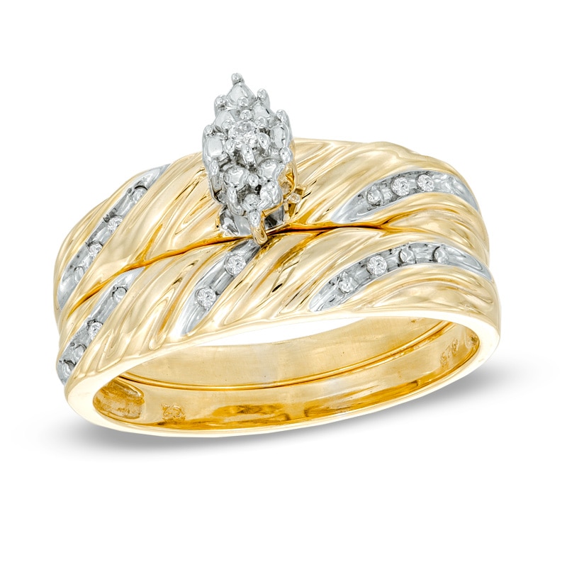 Main Image 1 of Marquise Composite Diamond Accent Beaded Bridal Set in 10K Gold