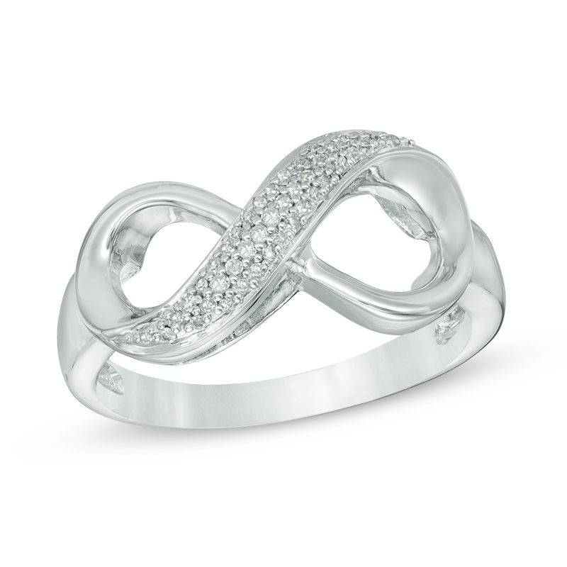 Main Image 1 of 1/10 CT. T.W. Diamond Sideways Infinity Three Row Ring in Sterling Silver