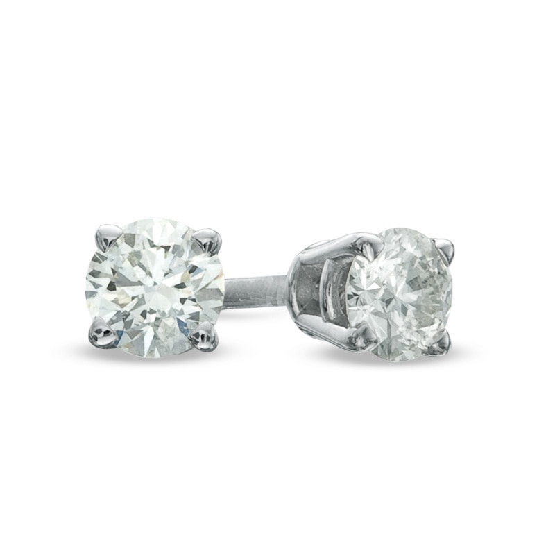 Main Image 1 of Celebration Ideal 1/5 CT. T.W. Certified Diamond Solitaire Stud Earrings in 14K White Gold (K/I1)