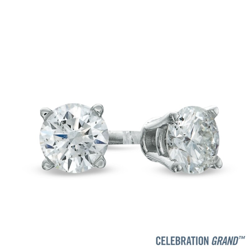 Main Image 1 of Celebration Ideal 1/3 CT. T.W. Certified Diamond Solitaire Stud Earrings in 14K White Gold (K/I1)