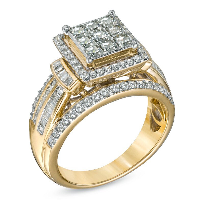 Main Image 2 of 1-1/4 CT. T.W. Princess-Cut Diamond Frame Cluster Ring in 10K Gold