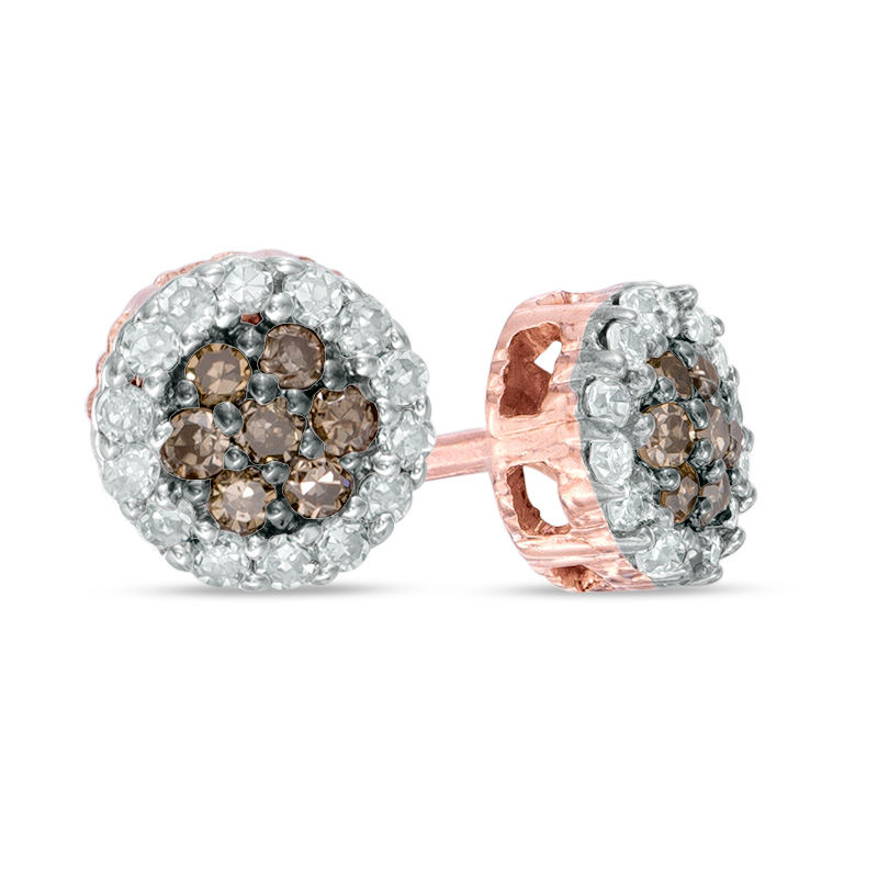 1/8 CT. T.W. Champagne and White Diamond Composite Frame Stud Earrings in 10K Rose Gold