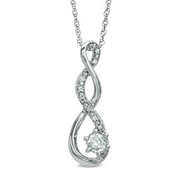 5.5mm Lab-Created White Sapphire and Diamond Accent Twist Pendant in Sterling Silver