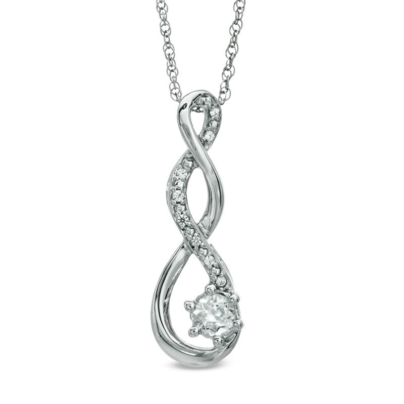 Main Image 1 of 5.5mm Lab-Created White Sapphire and Diamond Accent Twist Pendant in Sterling Silver