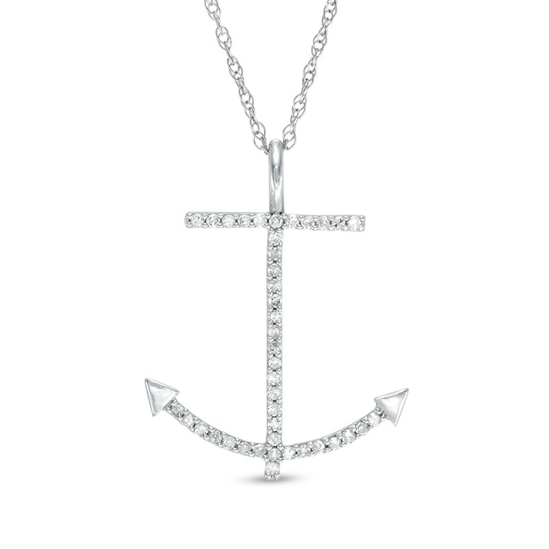 Main Image 1 of 1/10 CT. T.W. Diamond Anchor Pendant in 10K White Gold