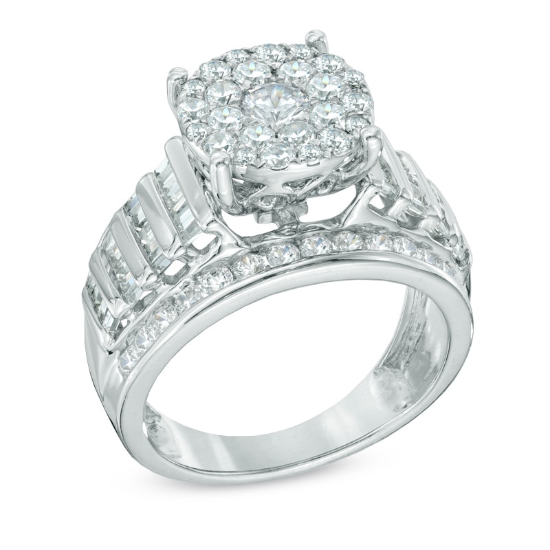 2 CT. T.W. Diamond Cluster Engagement Ring in 14K White Gold