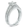 Thumbnail Image 1 of 1/2 CT. T.W. Princess-Cut Quad Diamond Frame Bridal Set in 10K White Gold