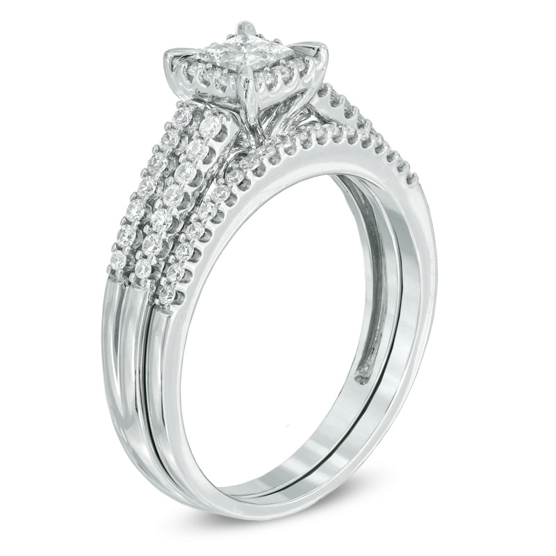 1/2 CT. T.W. Princess-Cut Quad Diamond Frame Bridal Set in 10K White Gold
