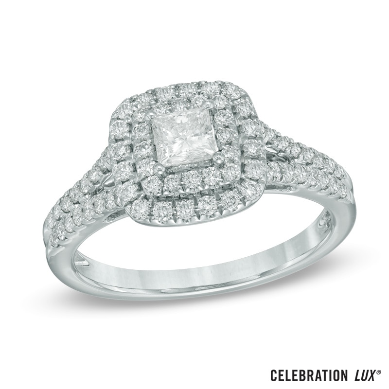 Celebration Lux® 1 CT. T.W. Princess-Cut Diamond Double Frame Engagement Ring in 14K White Gold (I/SI2)