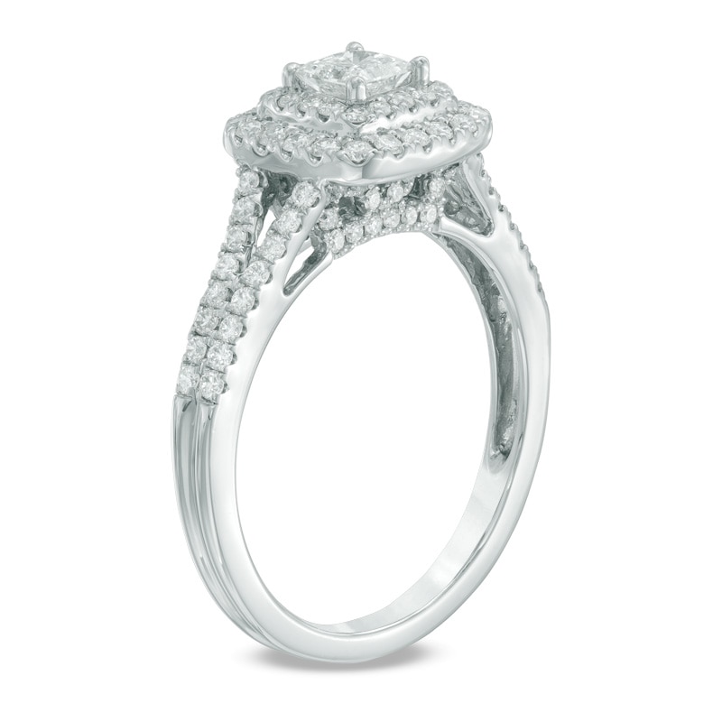 Celebration Lux® 1 CT. T.W. Princess-Cut Diamond Double Frame Engagement Ring in 14K White Gold (I/SI2)