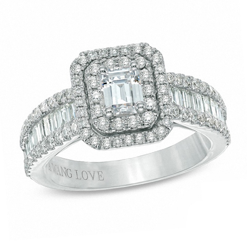 Vera Wang Love Collection 1-1/2 CT. T.W. Emerald-Cut Diamond Double Frame Ring in 14K White Gold