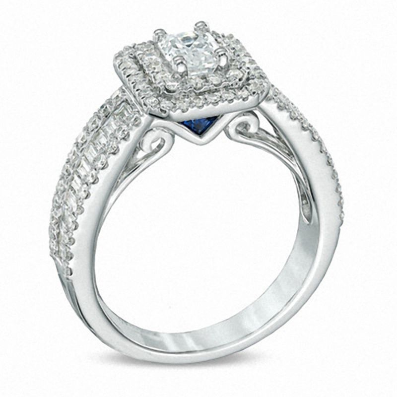 Vera Wang Love Collection 1-1/2 CT. T.W. Emerald-Cut Diamond Double Frame Ring in 14K White Gold