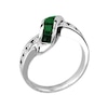 Thumbnail Image 2 of Princess-Cut Emerald and 1/3 CT. T.W. Diamond Slant Ring in 14K White Gold
