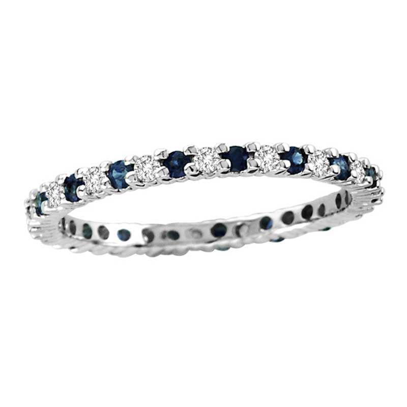 Main Image 1 of Blue Sapphire and 1/4 CT. T.W. Diamond Eternity Band in 14K White Gold