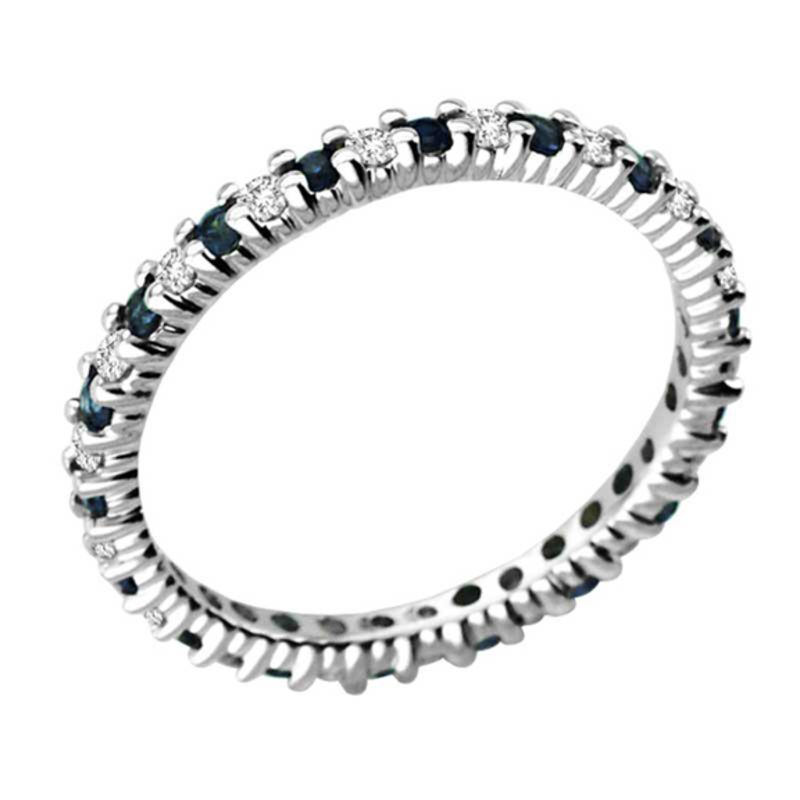Main Image 2 of Blue Sapphire and 1/4 CT. T.W. Diamond Eternity Band in 14K White Gold