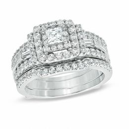 1-1/2 CT. T.W. Princess-Cut Diamond Double Frame Bridal Set in 14K White Gold