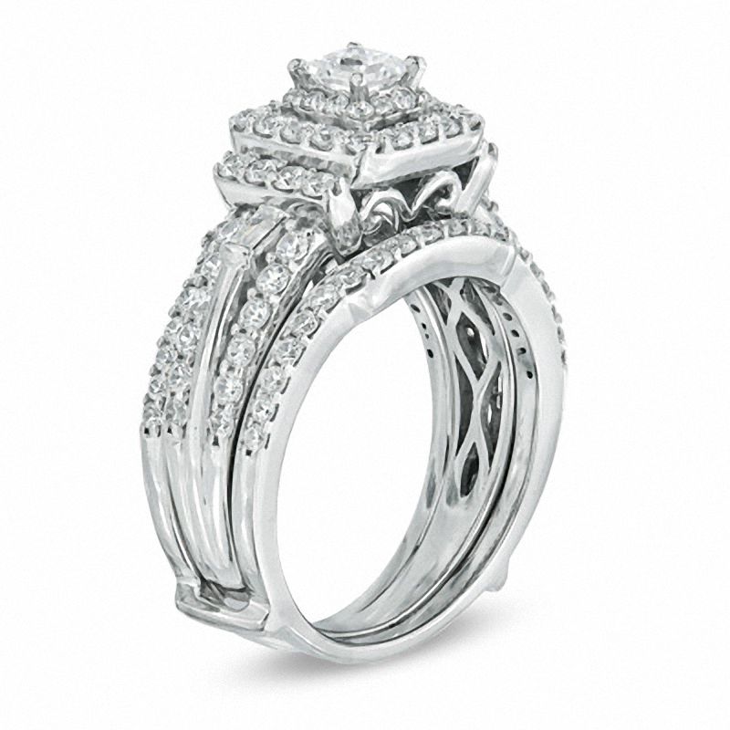 Main Image 2 of 1-1/2 CT. T.W. Princess-Cut Diamond Double Frame Bridal Set in 14K White Gold