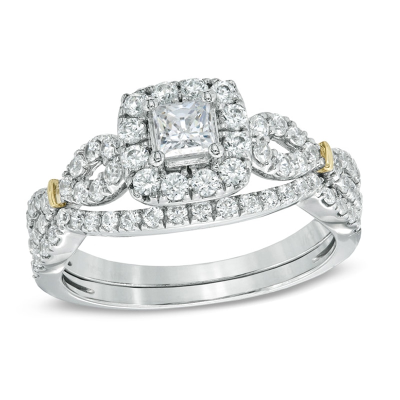 Celebration Ideal 1 CT. T.W. Princess-Cut Diamond Frame Bridal Set in 14K White Gold (I/I1)