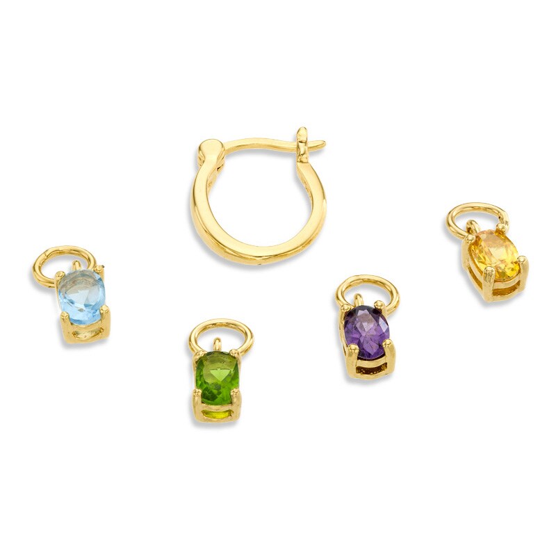 Main Image 1 of Multi-Gemstone Hoop Earrings Set in Sterling Silver with Yellow Rhodium Plating