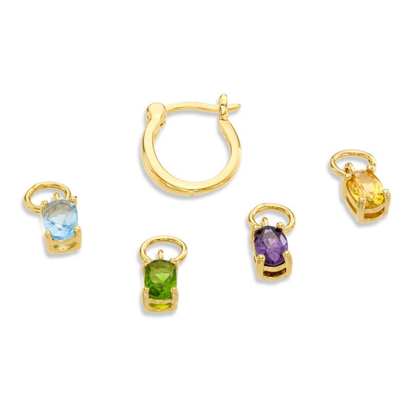 Multi-Gemstone Hoop Earrings Set in Sterling Silver with Yellow Rhodium Plating