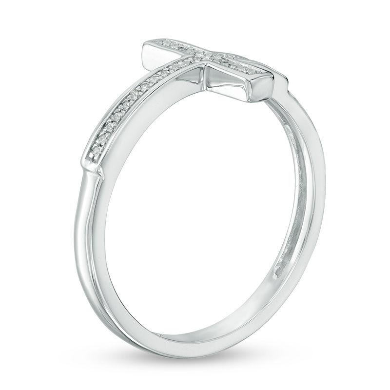 Main Image 2 of 1/20 CT. T.W. Diamond Lined Sideways Cross Ring in Sterling Silver
