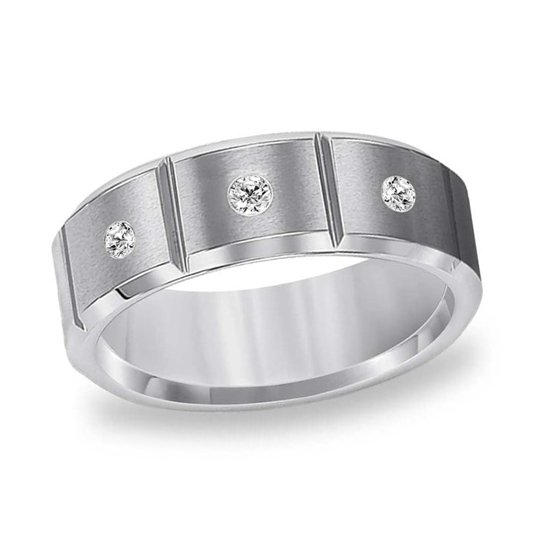 Main Image 1 of Triton 1/10 CT. T.W. Diamond Comfort Fit Three Stone Tungsten Wedding Band