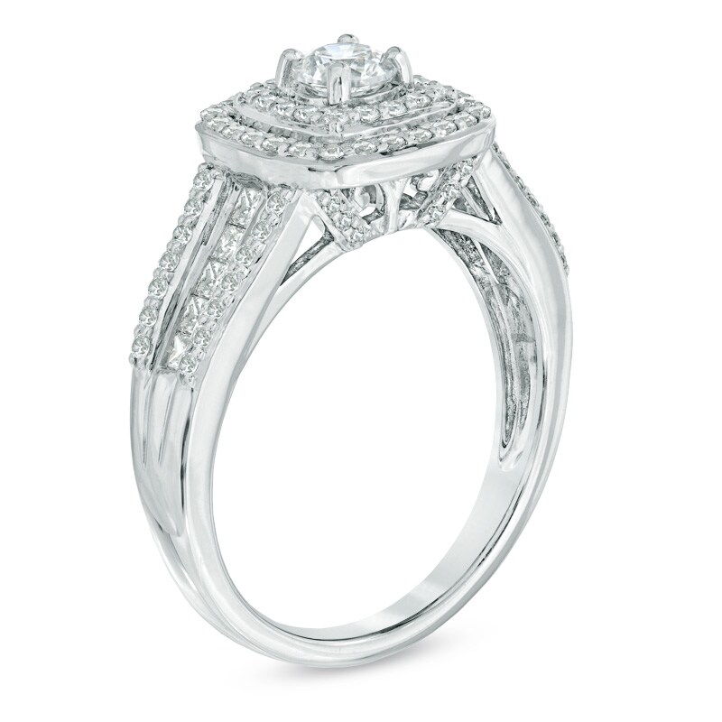 Celebration Ideal 1 CT. T.W. Diamond Double Frame Engagement Ring in 14K White Gold (I/I1)