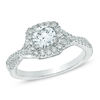 Thumbnail Image 0 of Celebration Ideal 1 CT. T.W. Diamond Frame Twist Shank Engagement Ring in 14K White Gold (I/I1)