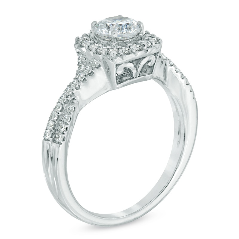 Celebration Ideal 1 CT. T.W. Diamond Frame Twist Shank Engagement Ring in 14K White Gold (I/I1)
