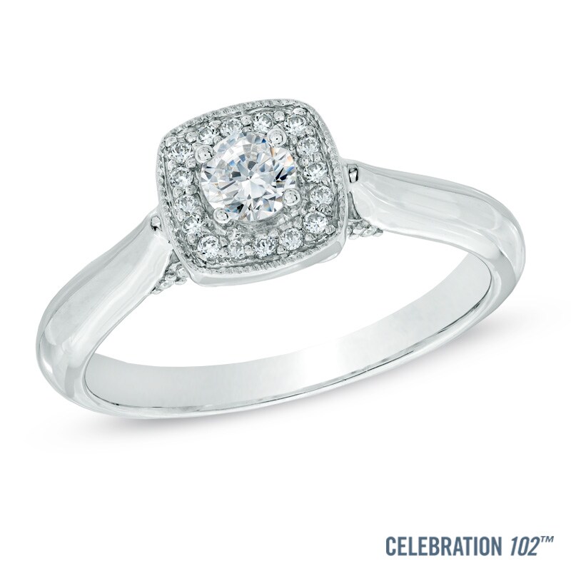 Main Image 1 of Celebration Lux® 1/3 CT. T.W. Certified Diamond Frame Engagement Ring in 18K White Gold (I/SI2)