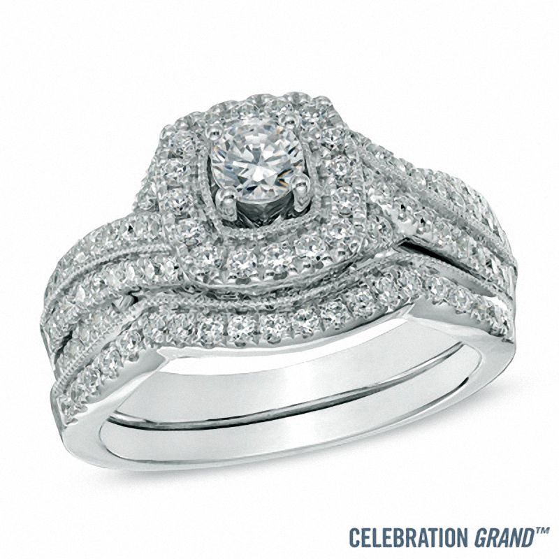 Main Image 1 of Celebration Ideal 1 CT. T.W. Certified Diamond Vintage-Style Bridal Set in 14K White Gold (I/I1)