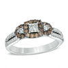 Thumbnail Image 0 of 3/4 CT. T.W. Champagne and White Diamond Three Stone Frame Ring in 14K White Gold
