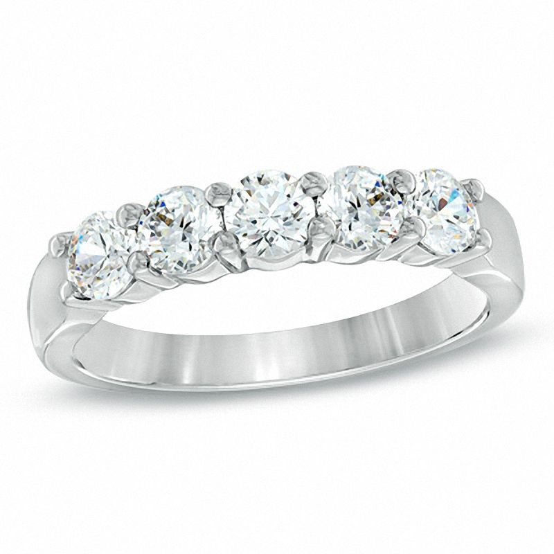 Main Image 1 of Celebration Ideal 1 CT. T.W. Certified Diamond Five Stone Anniversary Band in 14K White Gold (I/I1)
