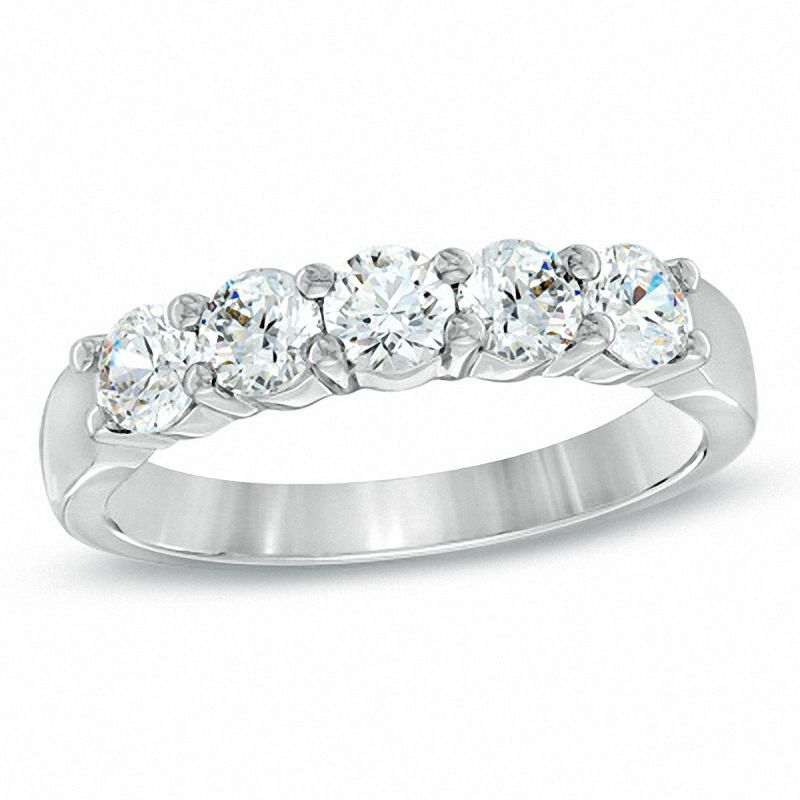 Celebration Ideal 1 CT. T.W. Diamond Five Stone Anniversary Band in 14K White Gold (I/I1)