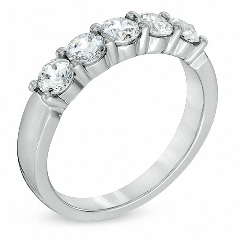 Main Image 2 of Celebration Ideal 1 CT. T.W. Certified Diamond Five Stone Anniversary Band in 14K White Gold (I/I1)