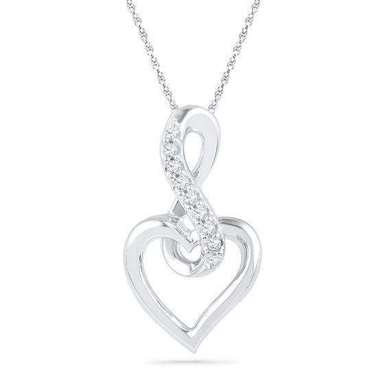 KATARINA Gemstone Twin Heart Infinity Pendant Necklace in 10K Gold 1/8 cttw