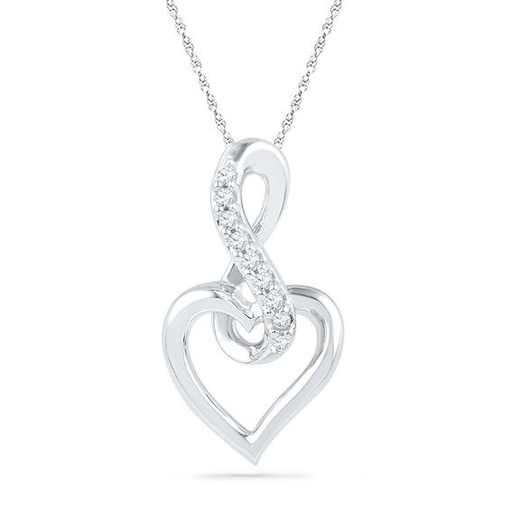 Diamond Accent Infinity Symbol With Heart Pendant In 10K White Gold