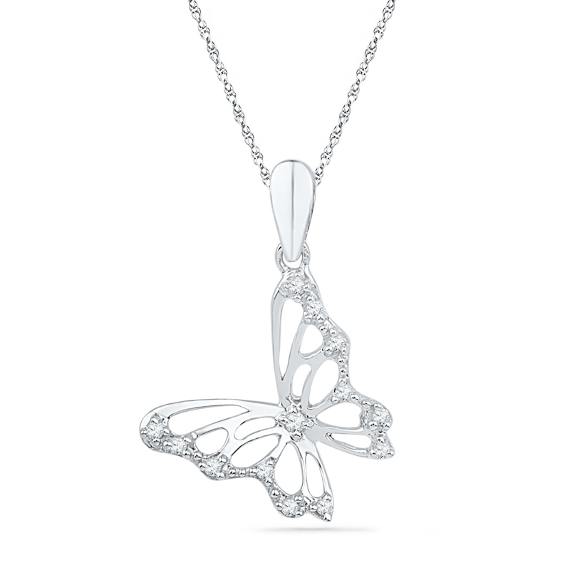 Main Image 1 of Diamond Accent Tilted Butterfly Pendant in 10K White Gold