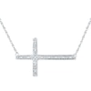 Thumbnail Image 1 of Sterling Silver 1/20 CT. T.W. Diamond Sideways Cross Pendant - 18"