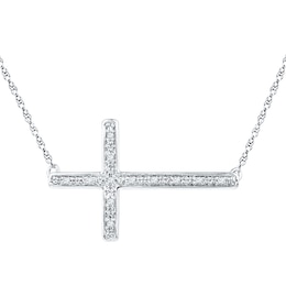 1/20 CT. T.W. Diamond Sideways Cross Necklace in Sterling Silver