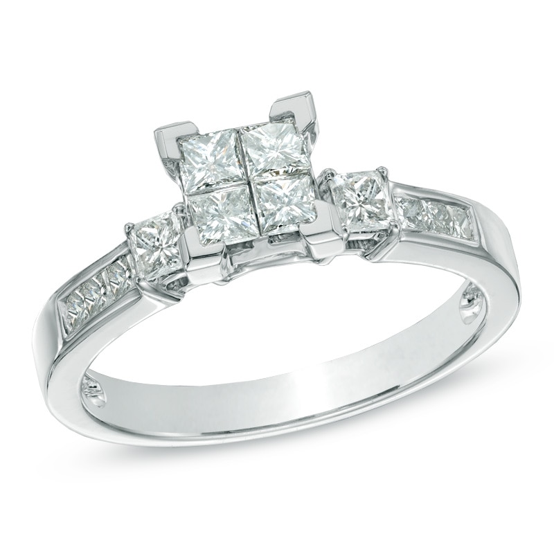 Princess Cut White /& Round Diamond Ring Three Stone Engagement RIng Anniversary Diamond Ring Solitaire With Accents CZ Diamond Ring