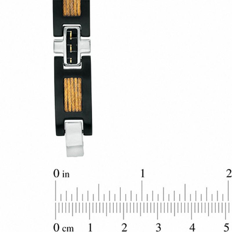 Main Image 2 of Carbon Fiber and Cable Bracelet in Tri-Tone Stainless Steel - 8.5"