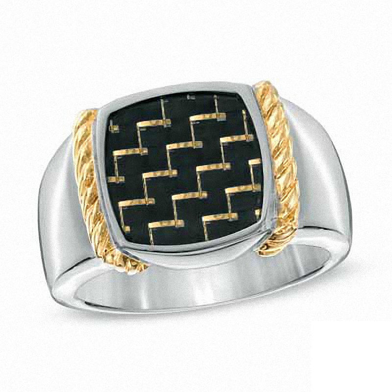 Main Image 1 of Carbon Fiber Two-Tone Stainless Steel Band - Size 10